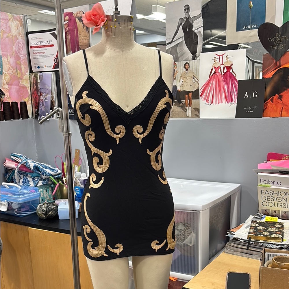 Black and Gold Spaghetti Strap Dress